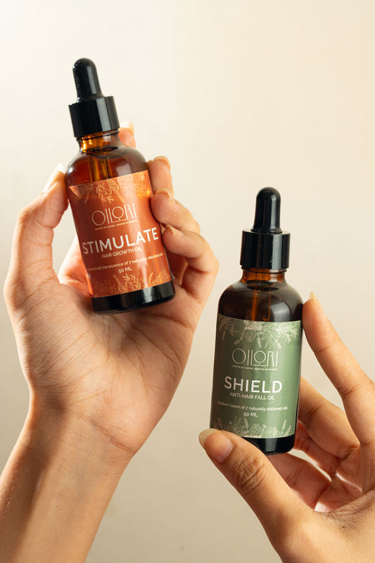 Oilori Shield Anti-Hair Fall Oil used in scalp massage for stronger hair and reduced shedding